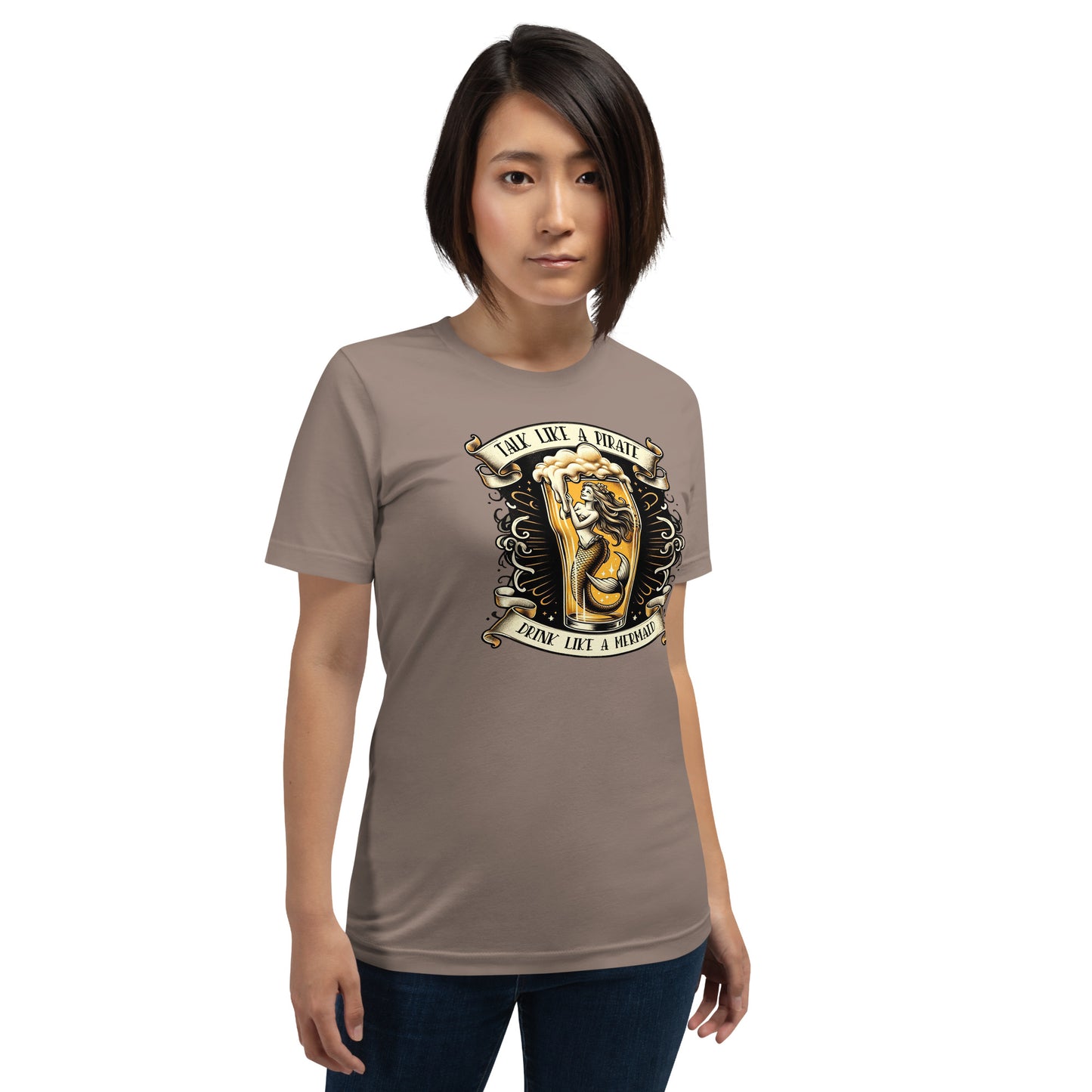Nautical Taupe Mermaid Drinking T-Shirt