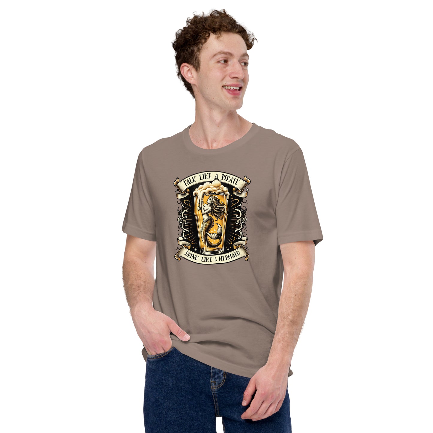 Nautical Taupe Mermaid Drinking T-Shirt