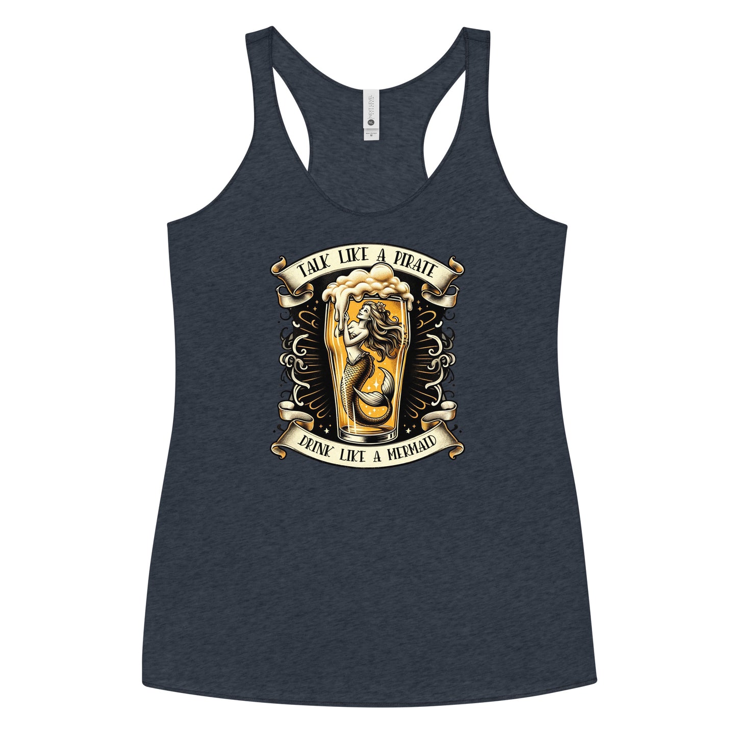Nautical Navy Blue Mermaid Drinking Racerback Tank Top